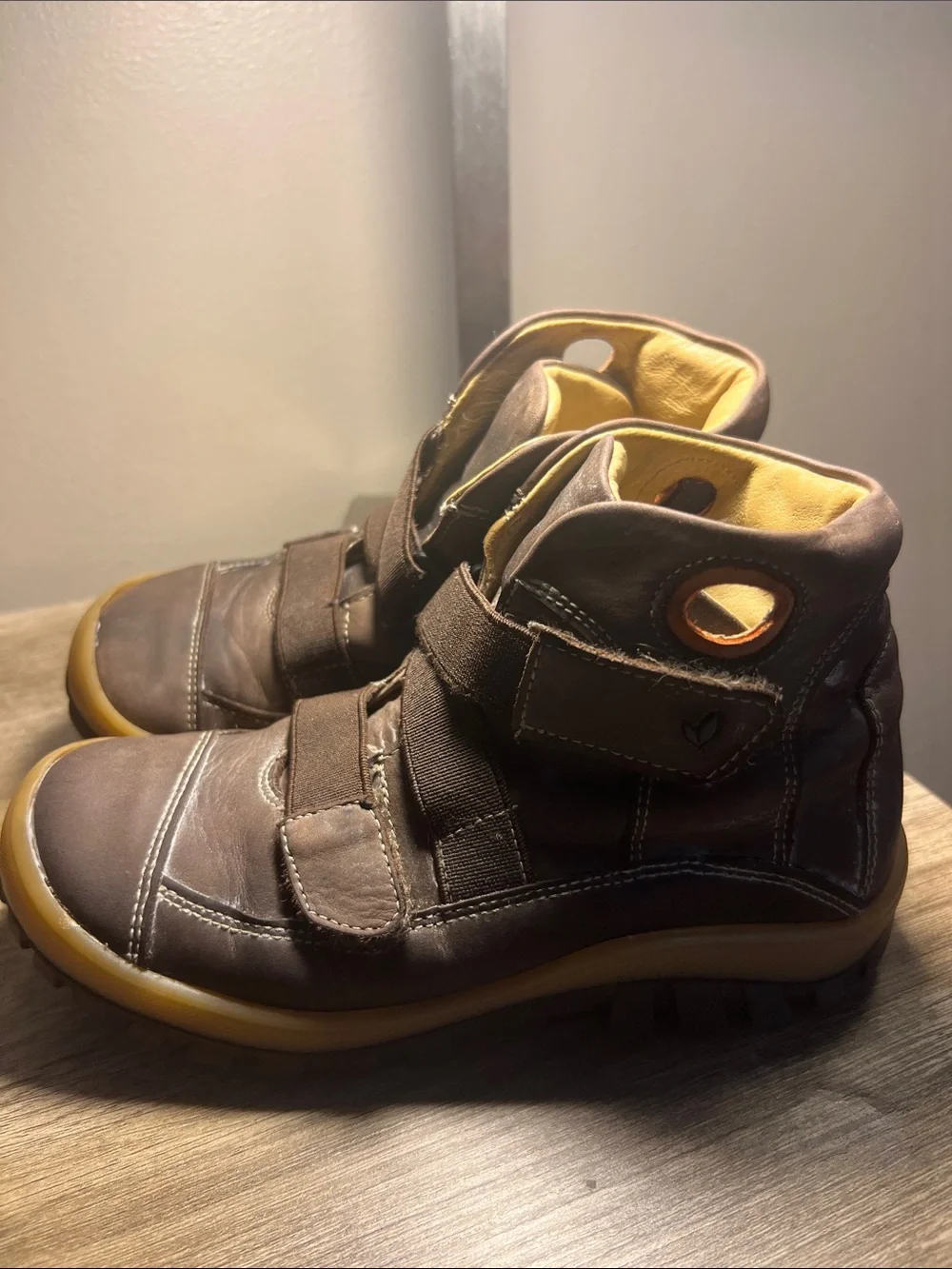 Kids Brown High-Top Velcro Boots